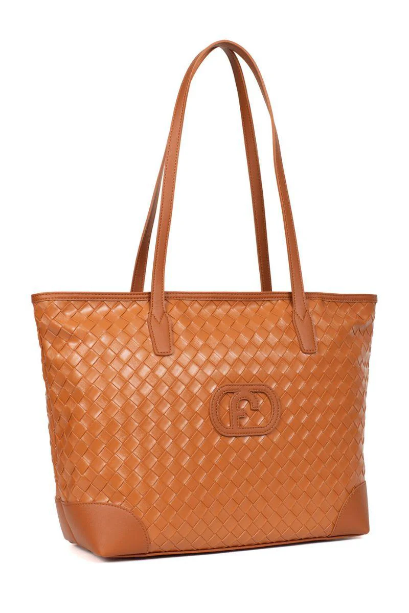 A4 Woven Shoulder Tote Bag | Caramel - Image 3