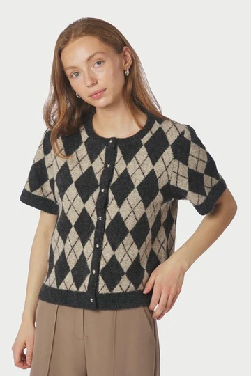 Allestar Check Knit Cardigan | Beige | Strik fra Neo Noir - Image 2