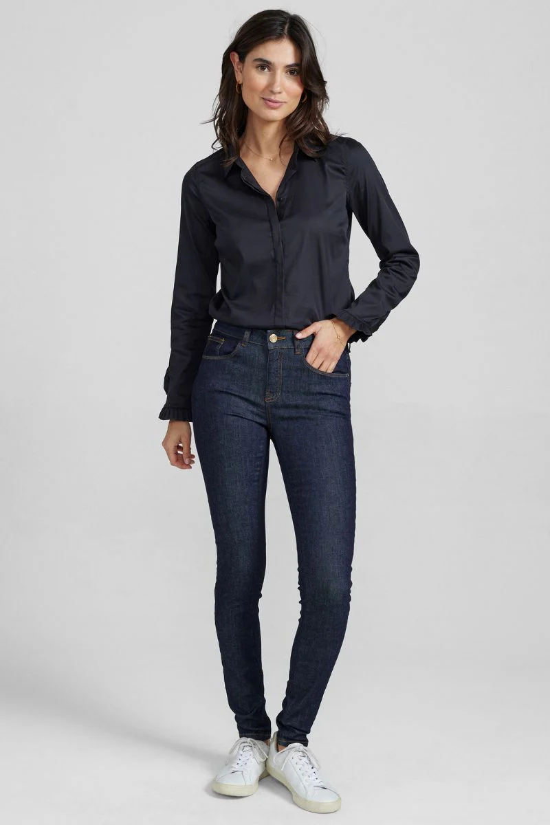 Alli Cover Jeans | Dark Blue | Højttaljet slim fit jeans fra Mos Mosh - Image 10