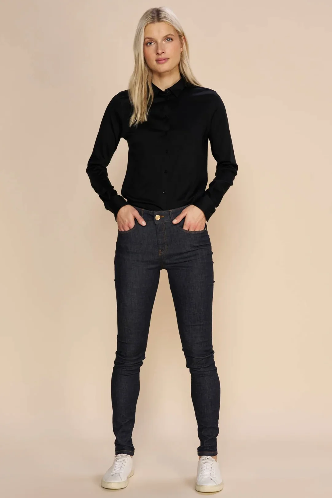 Alli Cover Jeans | Dark Blue | Højttaljet slim fit jeans fra Mos Mosh - Image 13