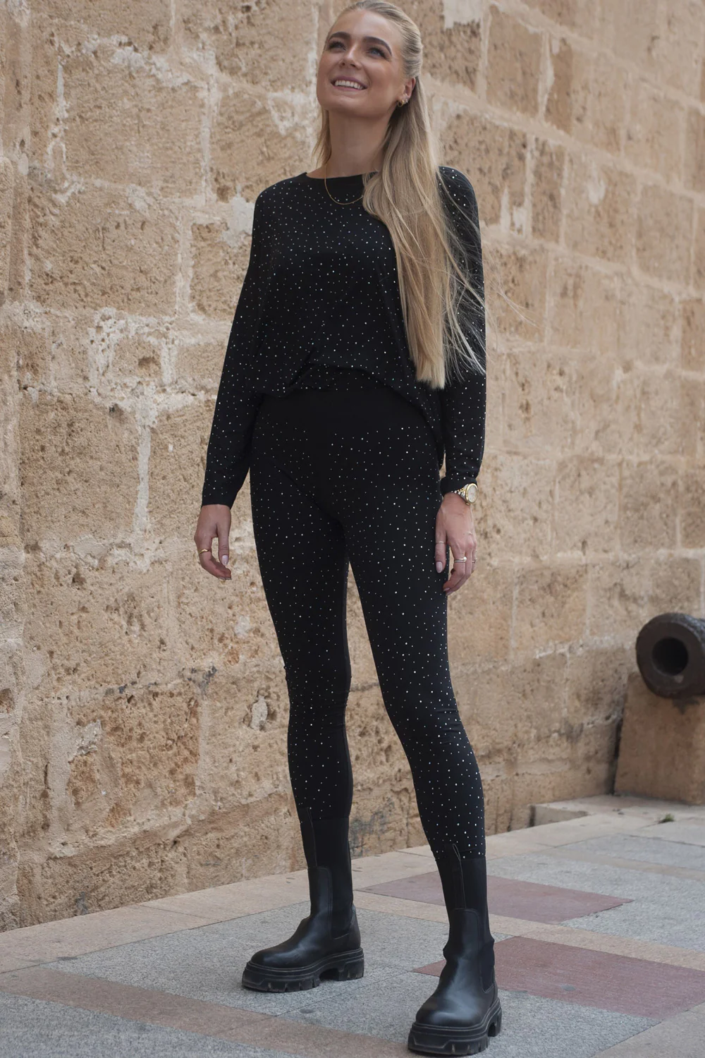 Alma Leggings | Black Simili (klare sten) | Leggings fra Liberté - Image 3