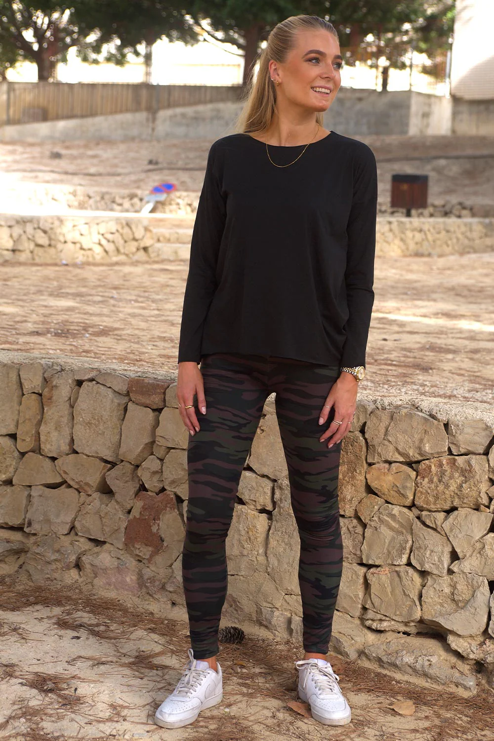 Alma Leggings (Fleece) | Dusty Camo Dark Brown | Leggings fra Liberté - Image 2