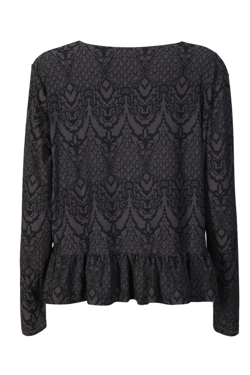 Alma Ls Frill T Shirt | Dark Grey Lala | Bluse fra Liberté - Image 4