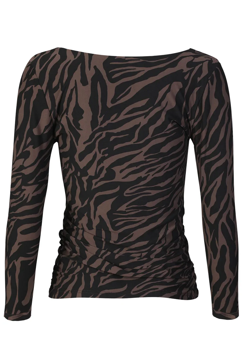 Alma Ls Turn Top | Dark Brown Zebra | Vendbar bluse fra Liberté - Image 4