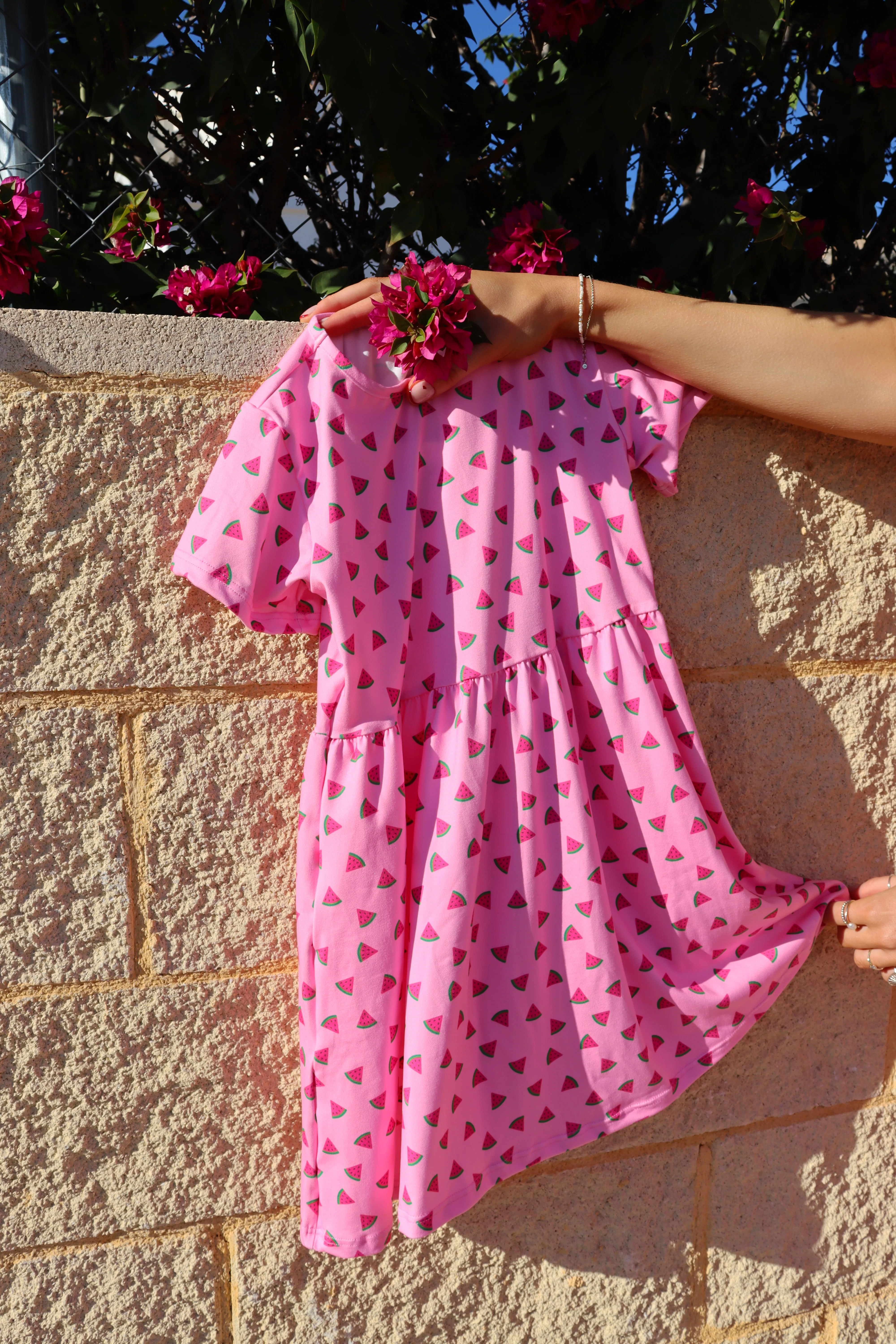 Alma Ss Babydoll Dress (Kids) | Pink Watermelon | Kjole fra Liberté