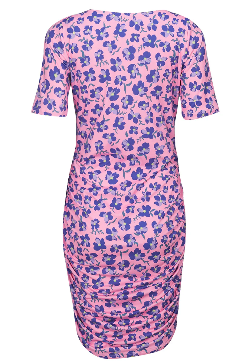 Alma Ss Turn Dress | Pink Purple Flower | Vendbar kjole fra Liberté - Image 4