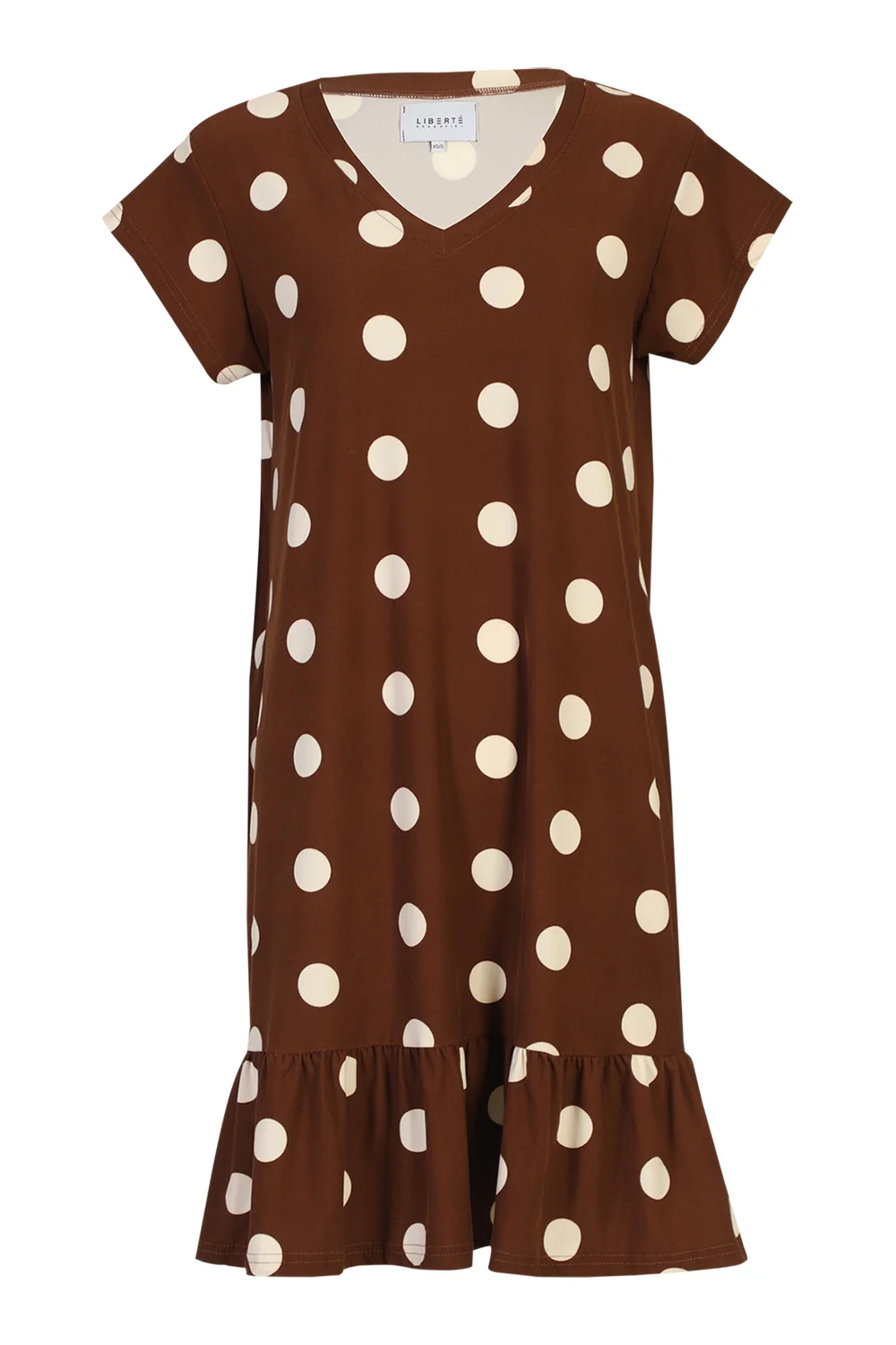 Alma U Tshirt Frill Dress | Brown Creme Dot | Kjole fra Liberté - Image 2