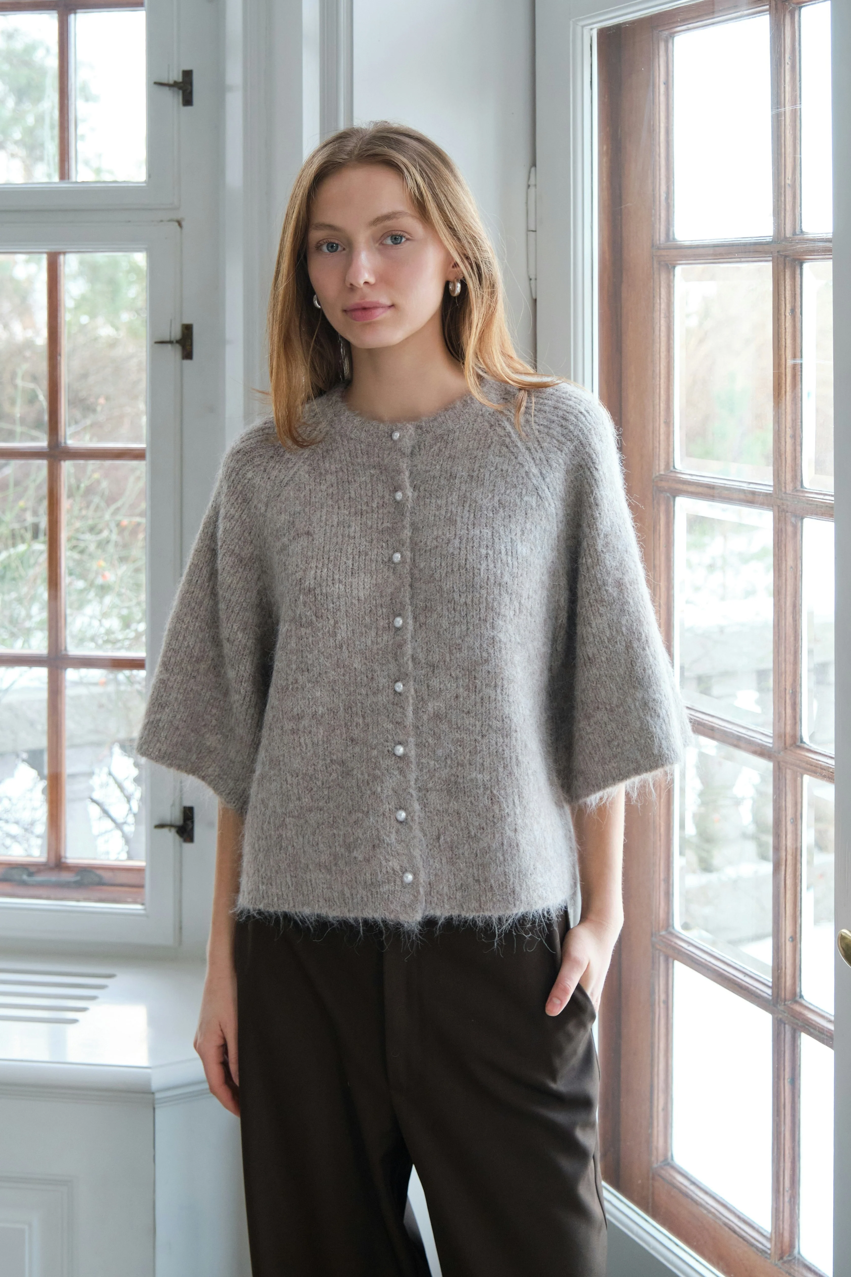 Amaya Fluffy Knit Cardigan | Beige Melange | Strik fra Neo Noir - Image 5