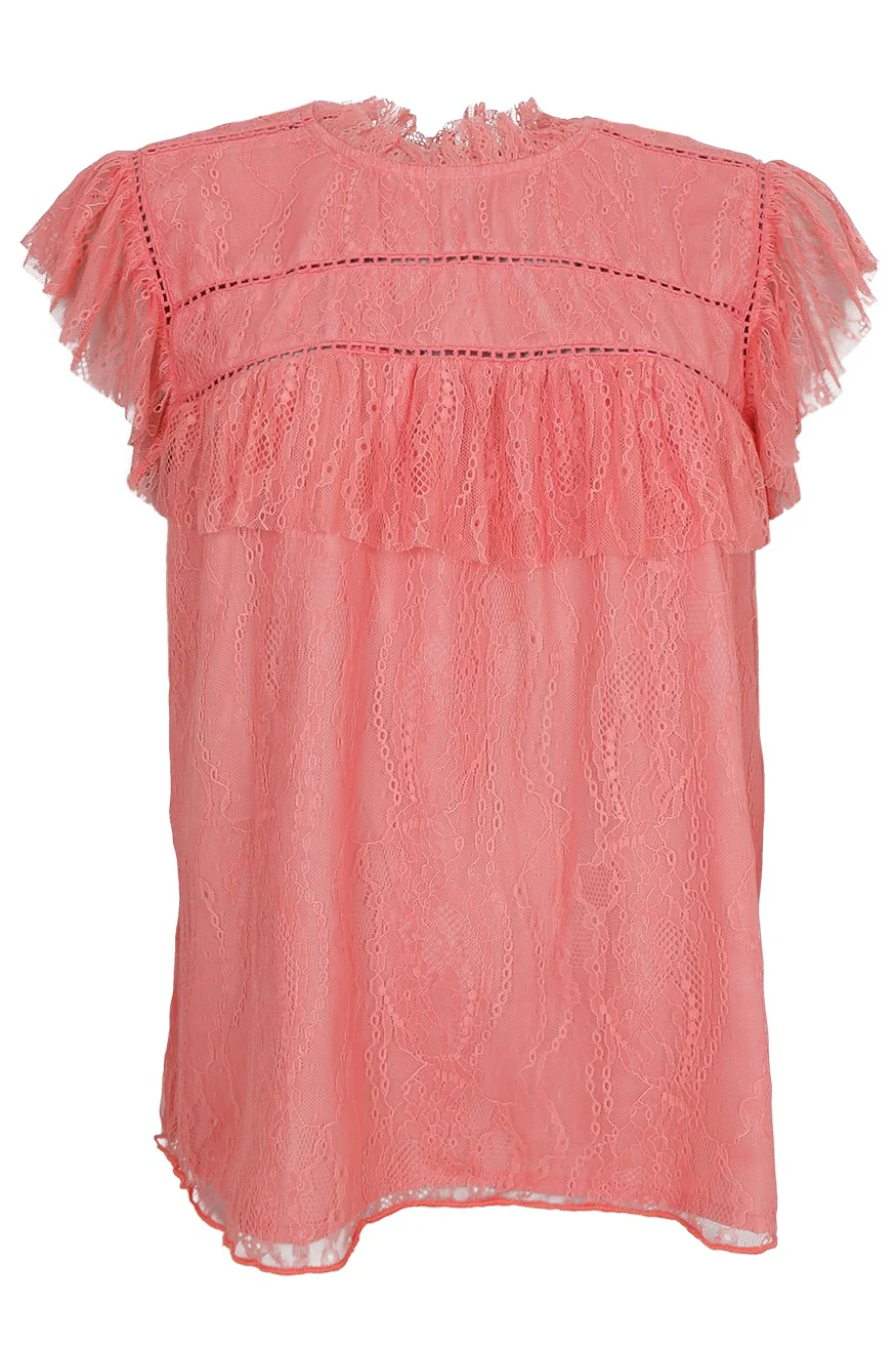 Amilla Lace Top | Coral | Bluse fra Black Colour - Image 2
