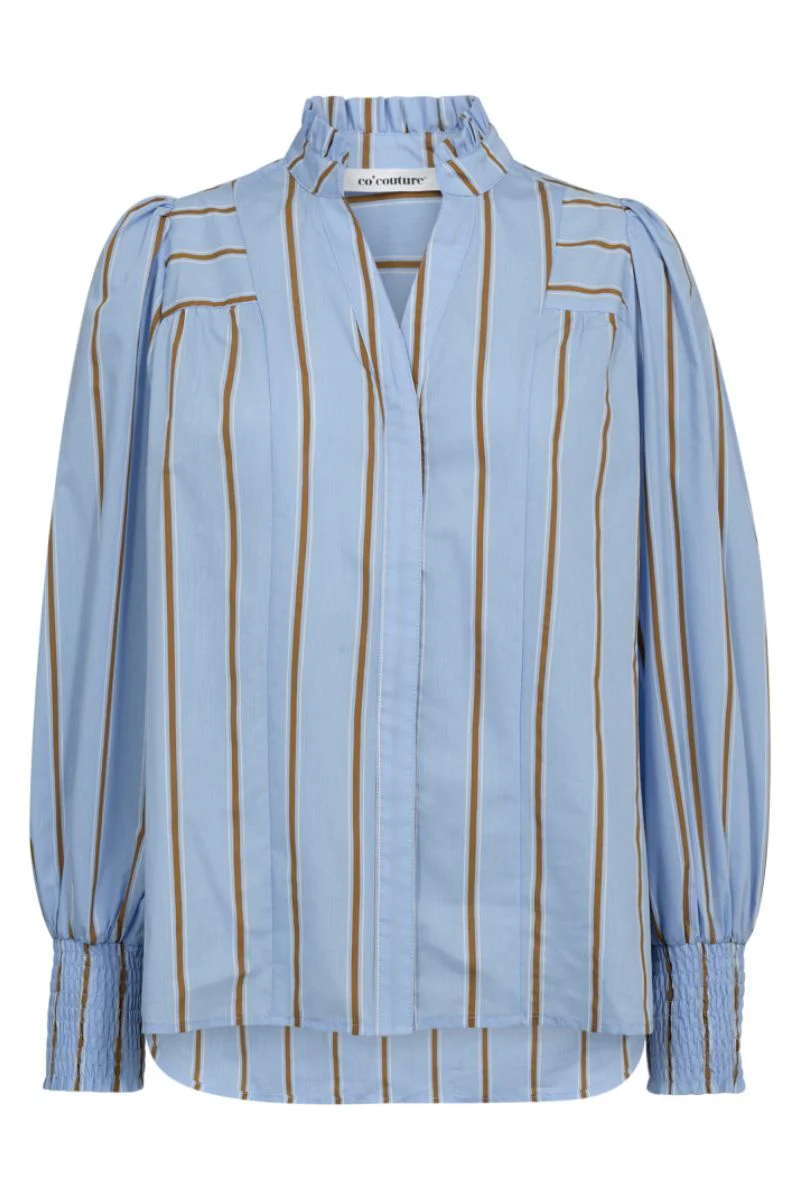 Amora Stripe V-Shirt 35917 | Pale Blue | Bluse fra Co'couture