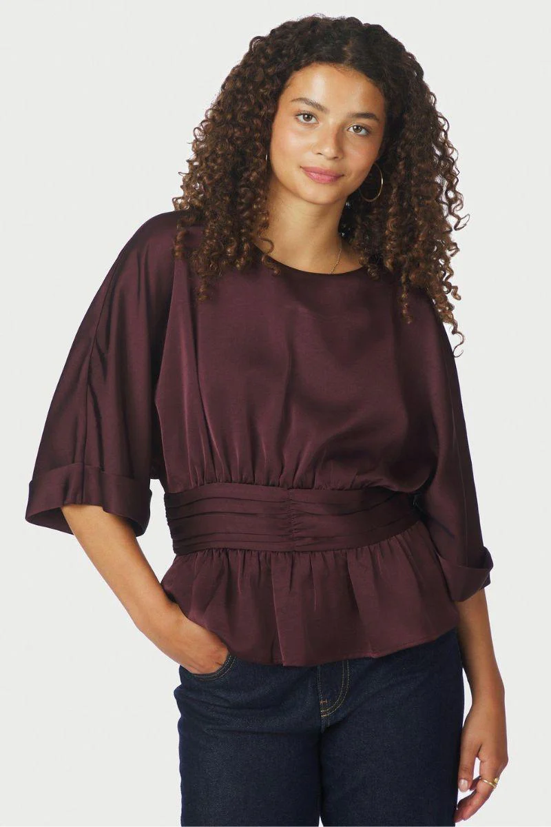 Annegret Heavy Sateen Blouse | Burgundy | Bluse fra Neo Noir - Image 2