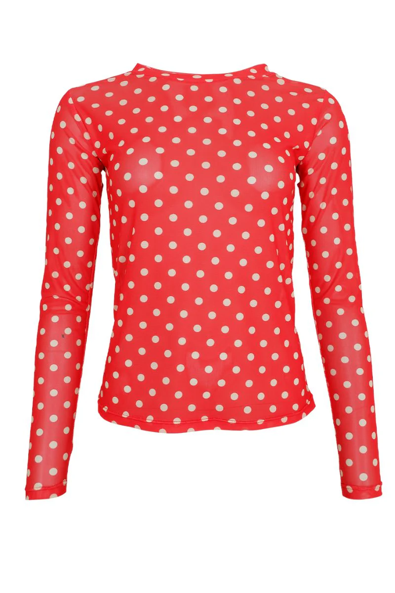 Annie Mesh Blouse | Red Dotted | Bluse fra Black Colour