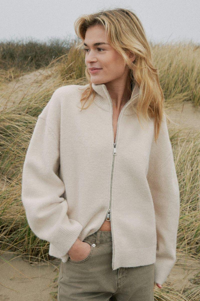 Asley Zip Knit Cardigan | Ivory | Strik fra Neo Noir