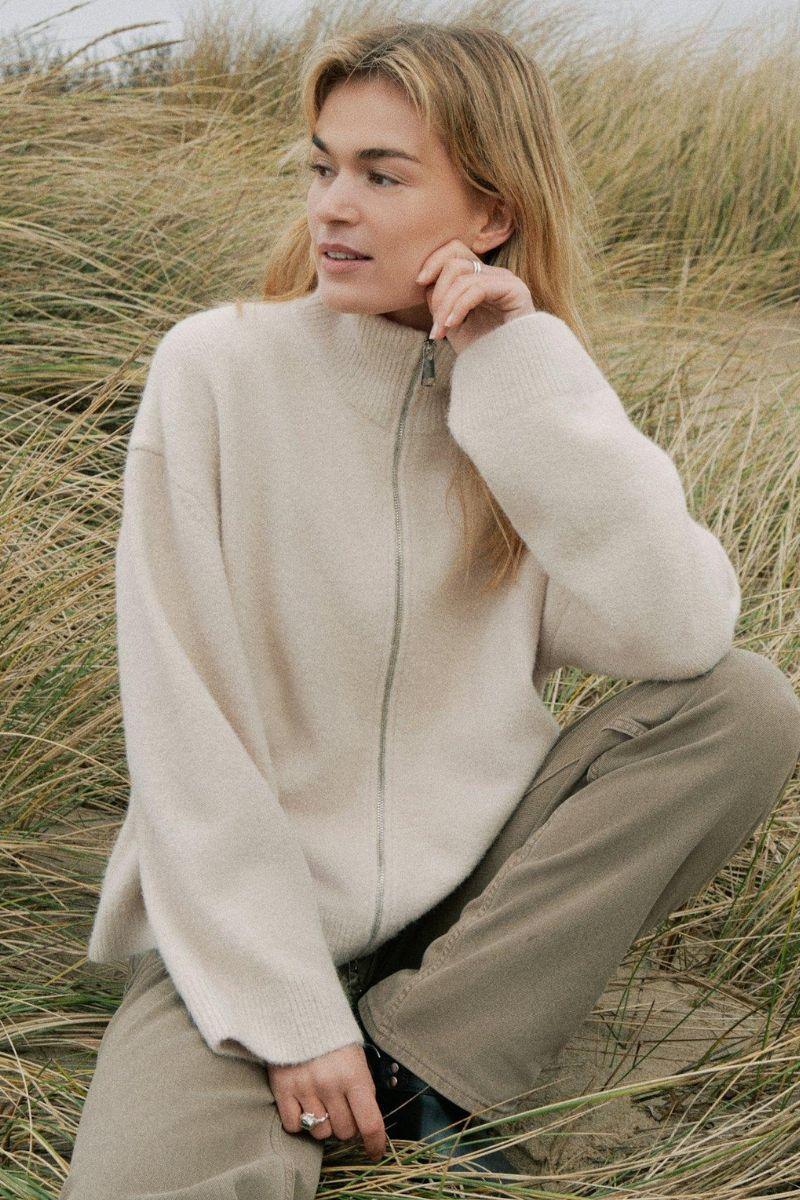 Asley Zip Knit Cardigan | Ivory | Strik fra Neo Noir - Image 3
