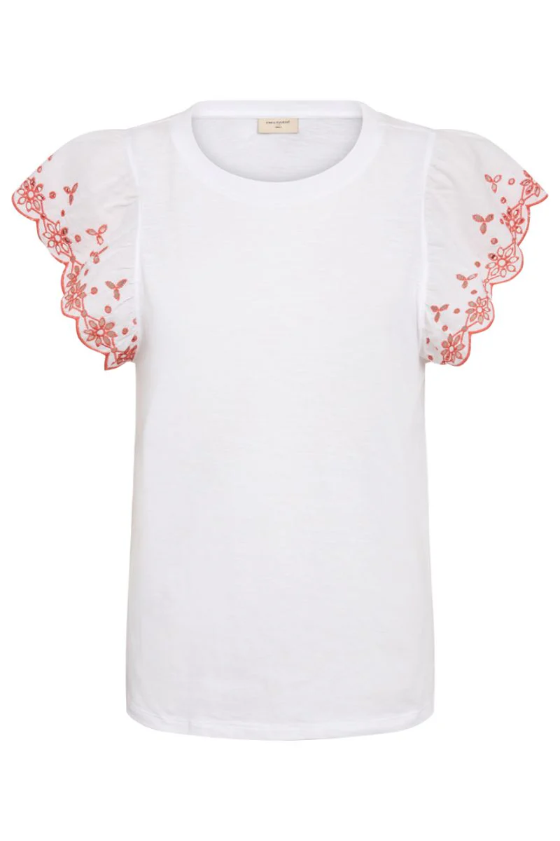 Azing Tee 205982 | Brilliant White W. Hot Coral | T-shirt fra Freequent