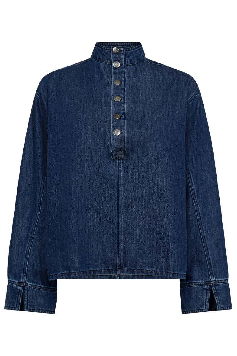 Azmina Denim Placket Blouse 35948 | Denim blue | Bluse fra Co'couture - Image 2