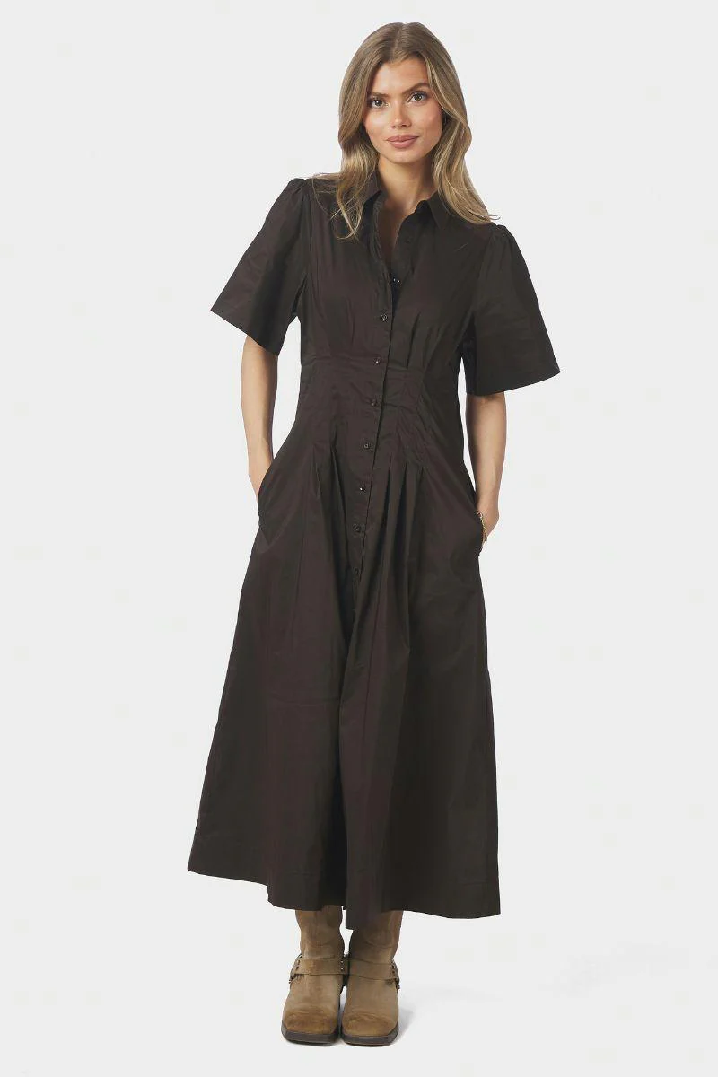Baia Poplin Dress | Chocolate Brown | Kjole fra Neo Noir - Image 5