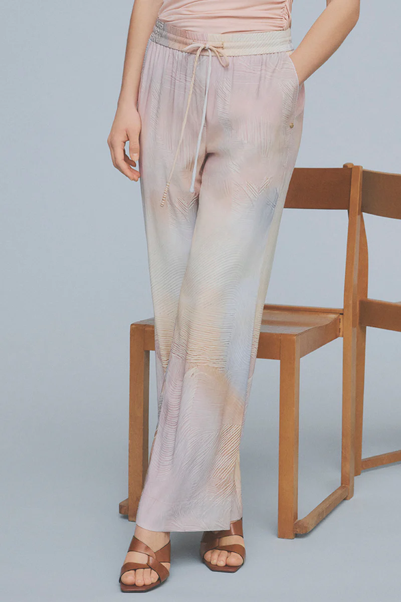 Bali Long Wide Leg | Beige w. Light Blue | Bukser fra Gustav