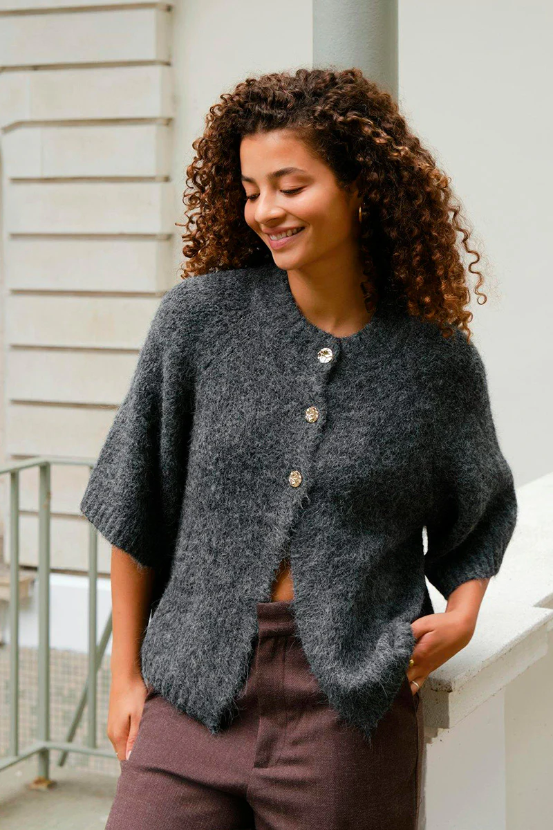 Benuta Fluffy Knit Cardigan | Antracit Melange | Strik fra Neo Noir - Image 4