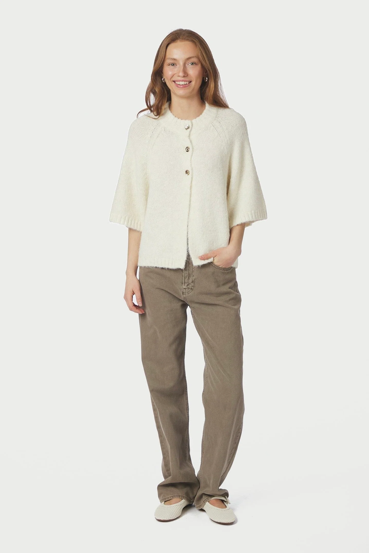 Benuta Fluffy Knit Cardigan | Off White | Strik fra Neo Noir - Image 3