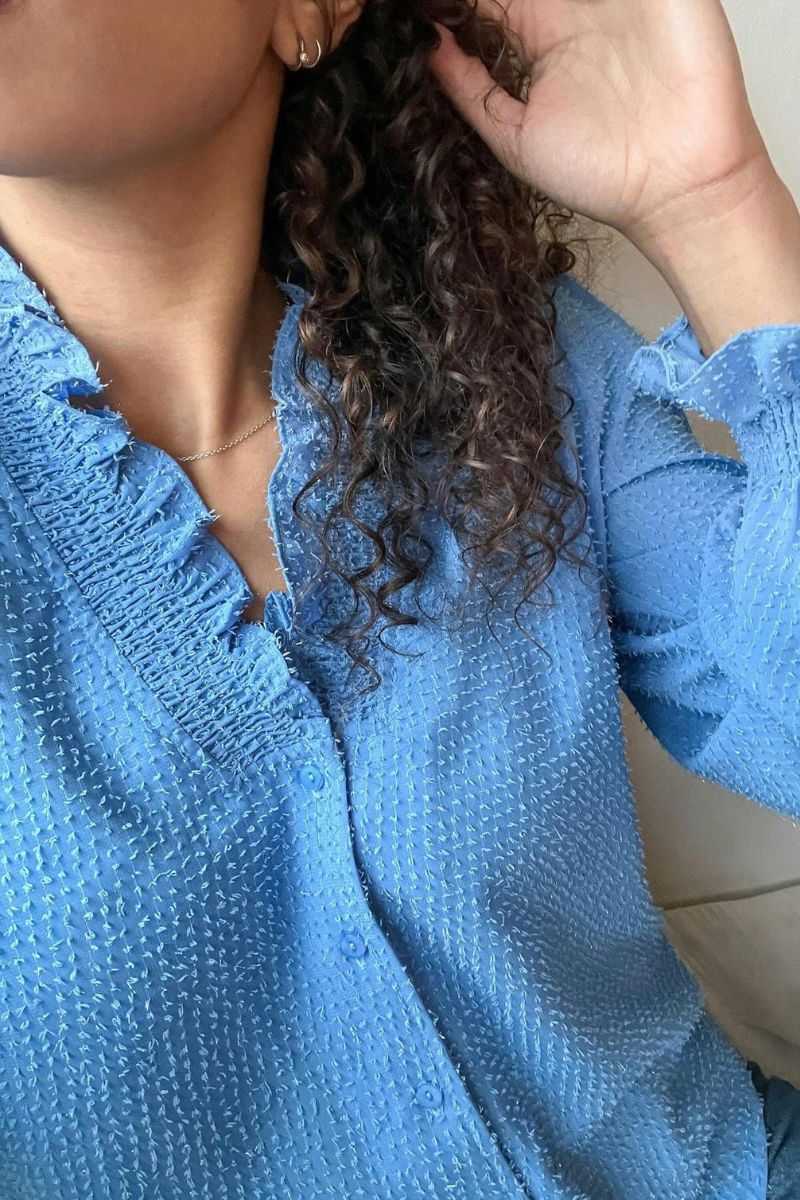 Brielle Glitter Blouse | Dusty Blue | Bluse fra Neo Noir - Image 3