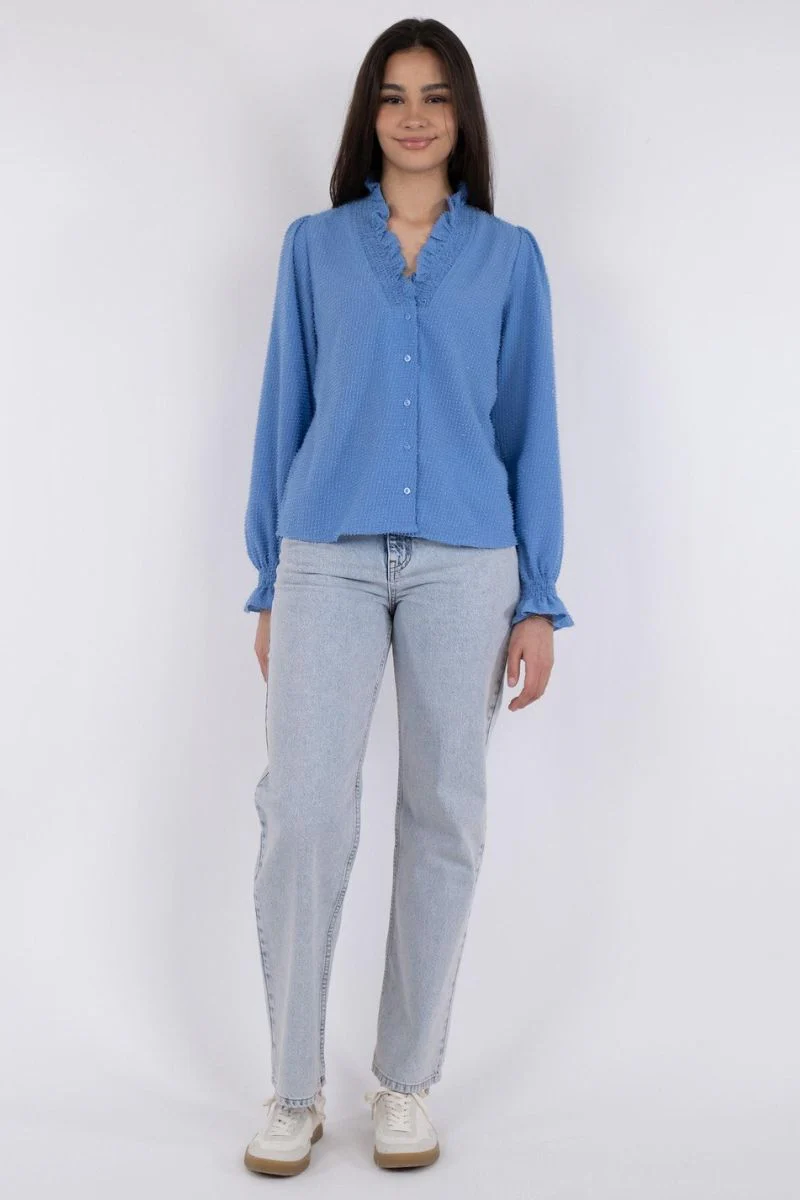 Brielle Glitter Blouse | Dusty Blue | Bluse fra Neo Noir - Image 5