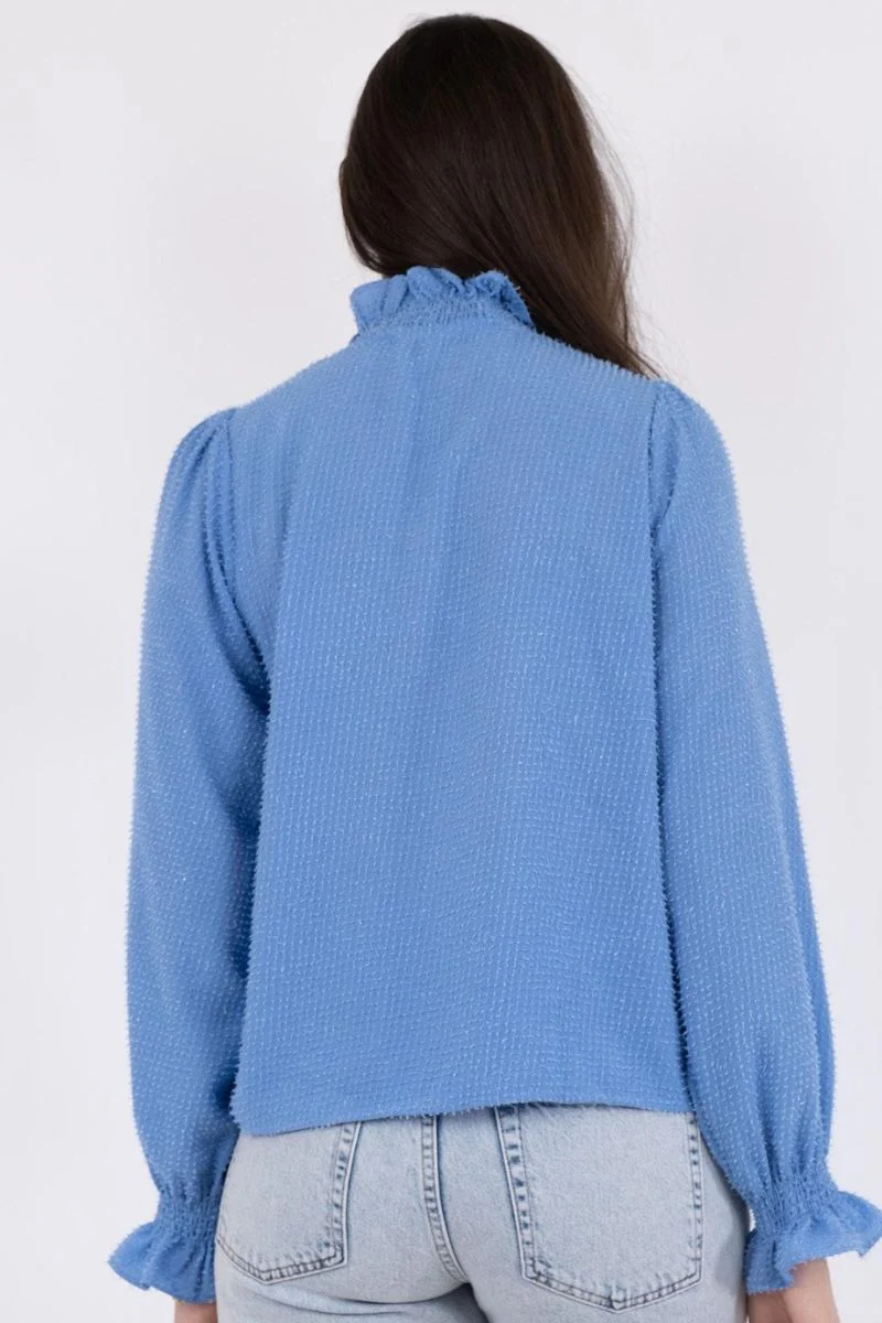 Brielle Glitter Blouse | Dusty Blue | Bluse fra Neo Noir - Image 6