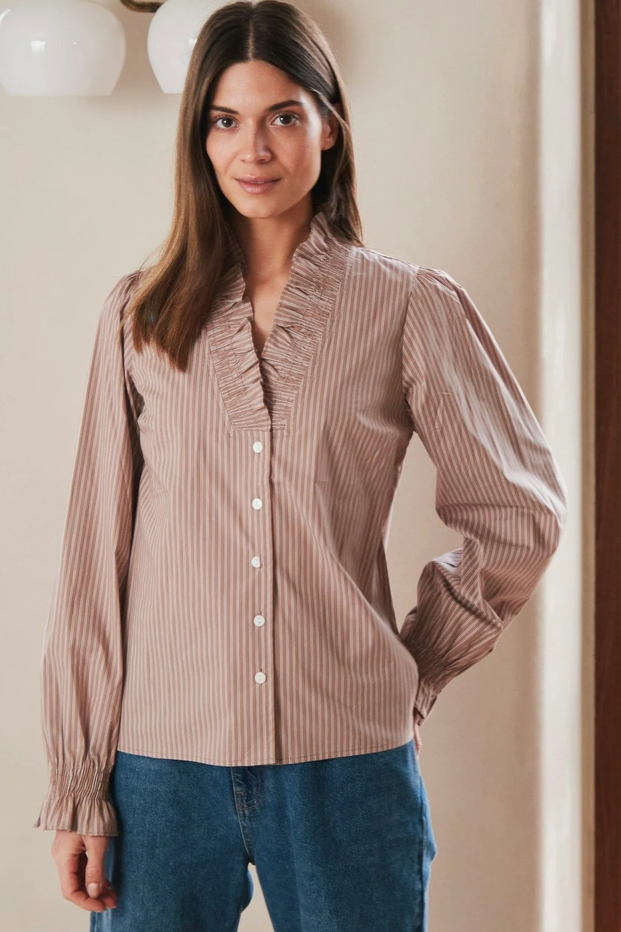 Brielle Stripe Shirt | Brown | Skjorte fra Neo Noir - Image 3