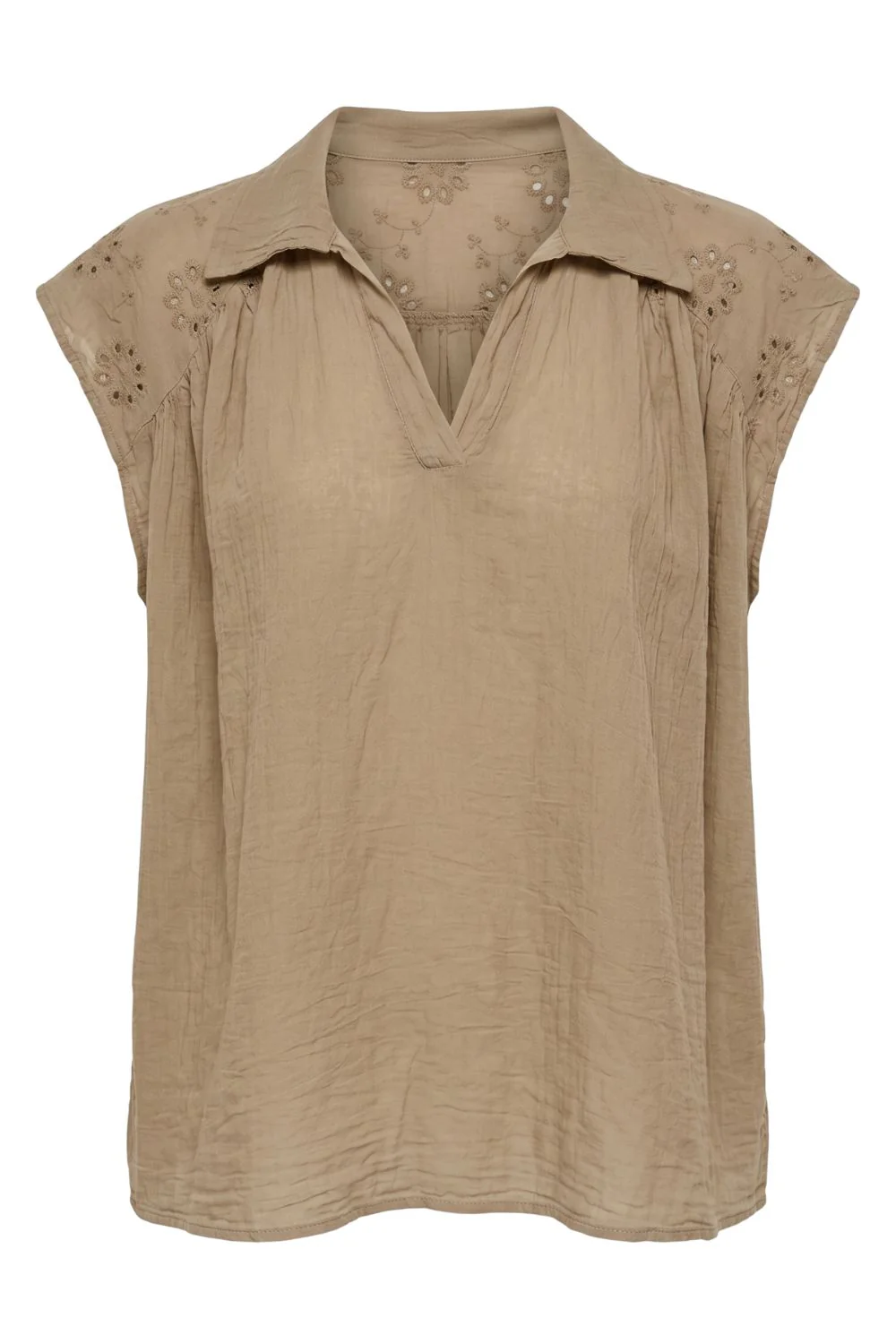 Broderie Anglaise Top | Camel | Skjorte fra Atelier C - Image 2