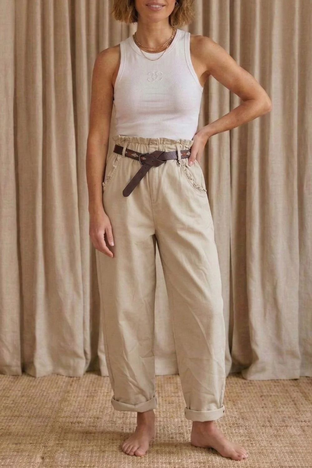 Cotton Frill Pants | Beige | Bukser fra Atelier C - Image 5
