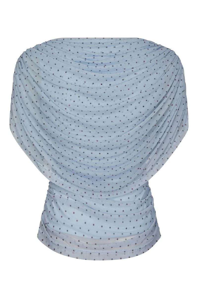 Cottuna Dot Drapy Mesh Top | Light Blue | Bluse fra Neo Noir - Image 3