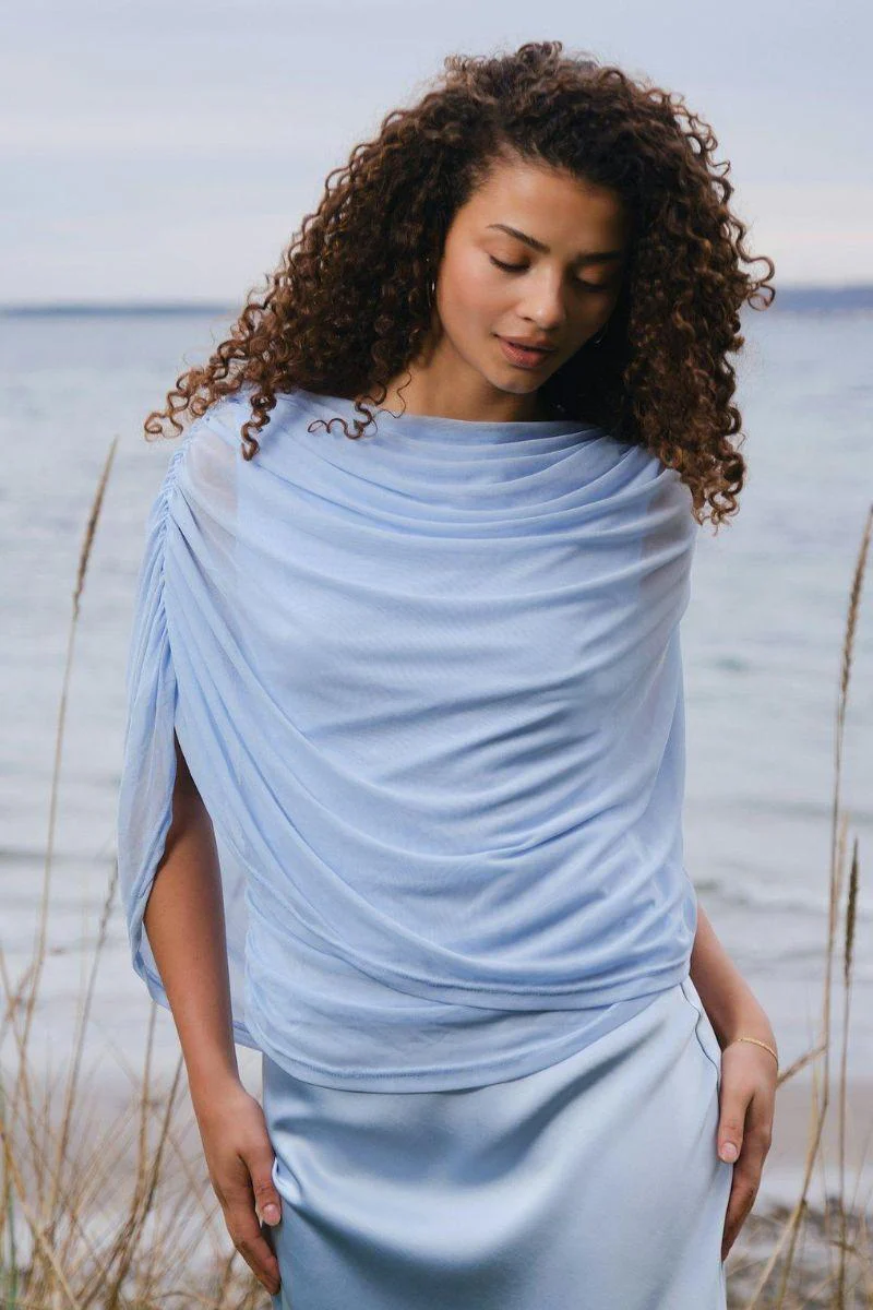 Cottuna Drapy Mesh Top | Light Blue | Bluse fra Neo Noir - Image 5