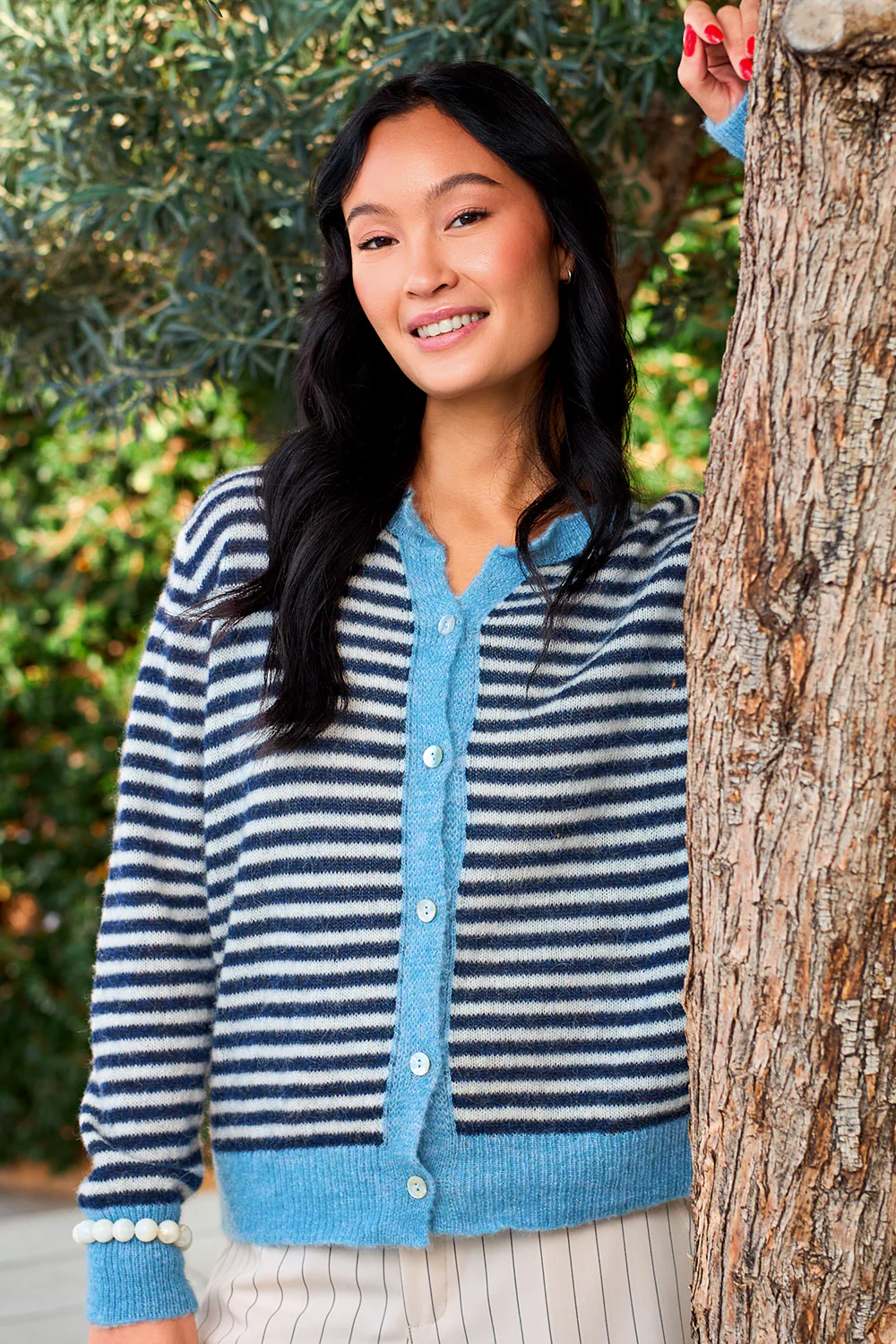 Dell Striped Knit Cardigan | Navy | Strik fra Black Colour