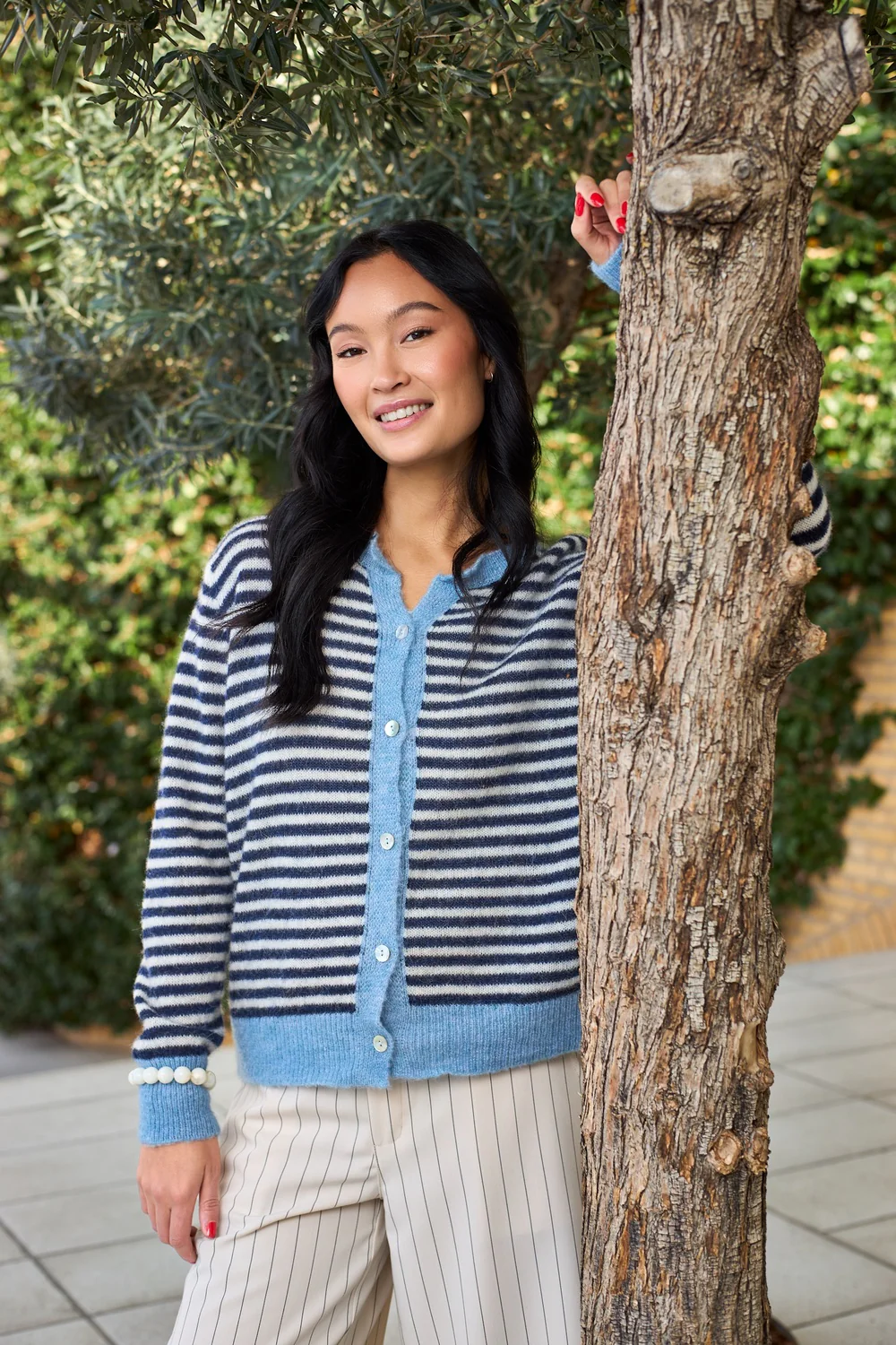 Dell Striped Knit Cardigan | Navy | Strik fra Black Colour - Image 4