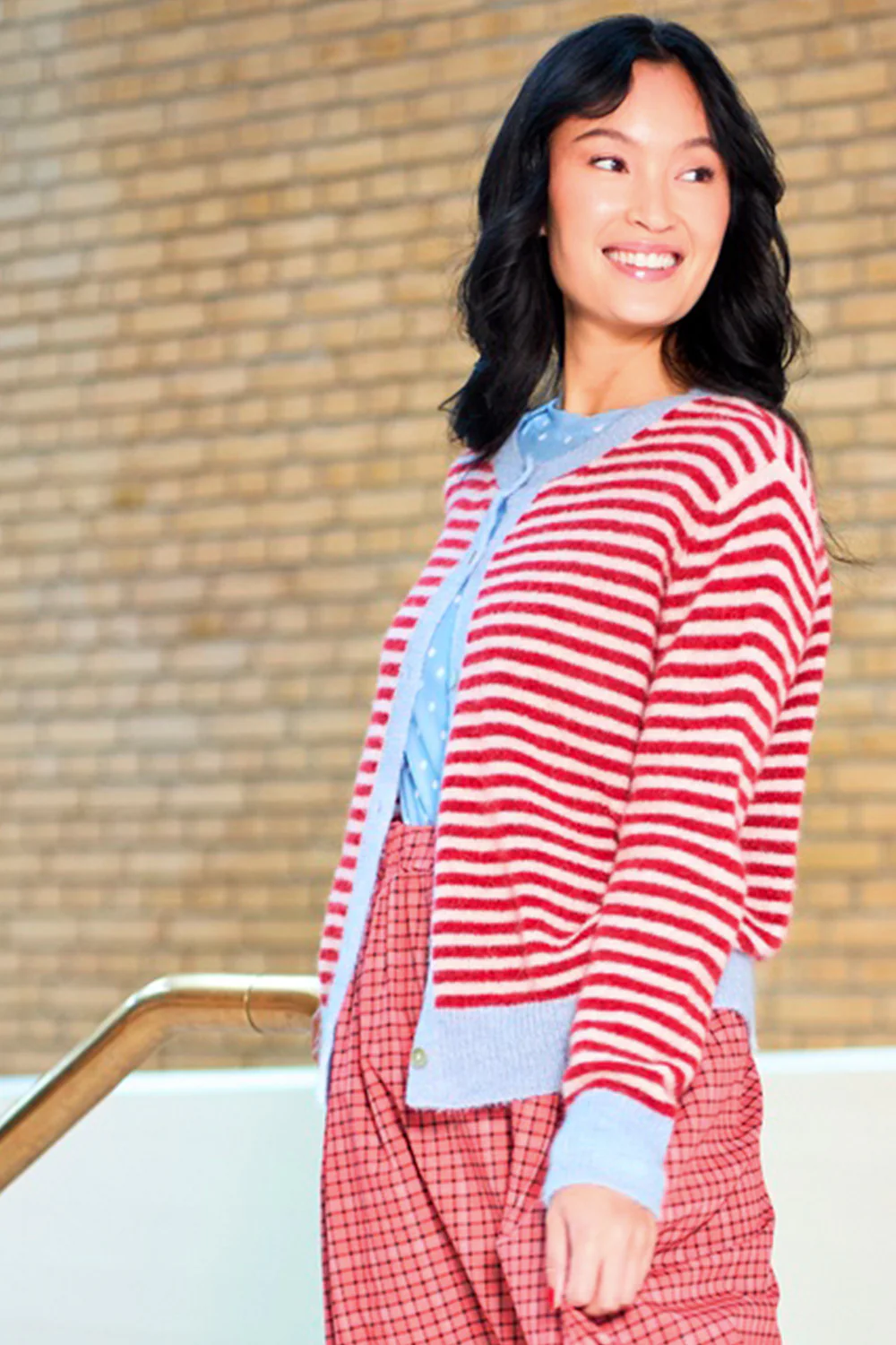 Dell Striped Knit Cardigan | Red | Strik fra Black Colour