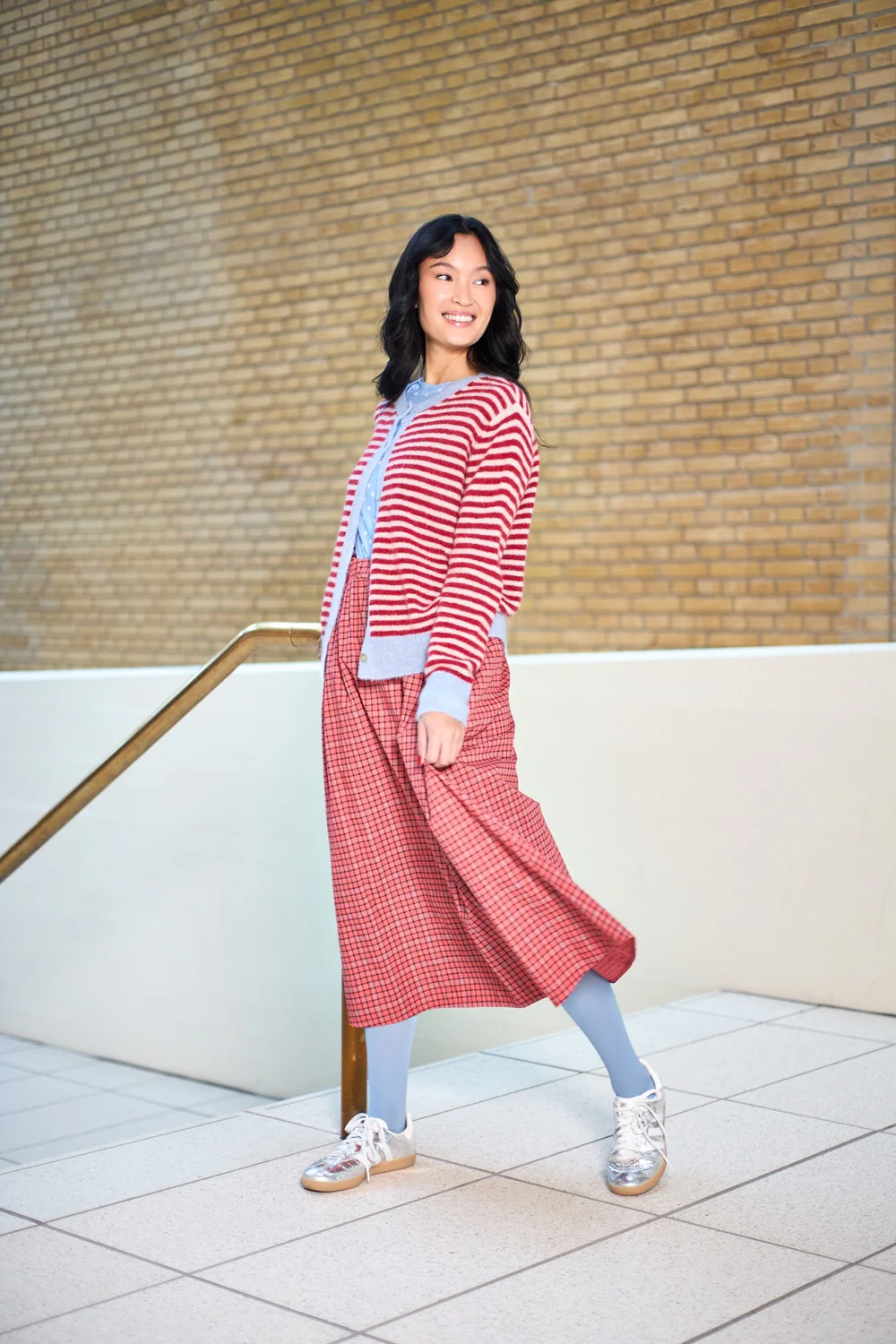 Dell Striped Knit Cardigan | Red | Strik fra Black Colour - Image 4