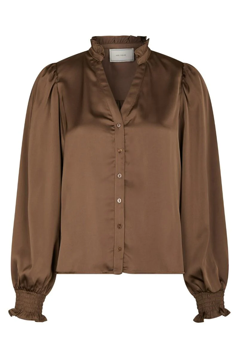 Delsie Drapy Sateen Blouse | Dusty Brown | Bluse fra Neo Noir - Image 2