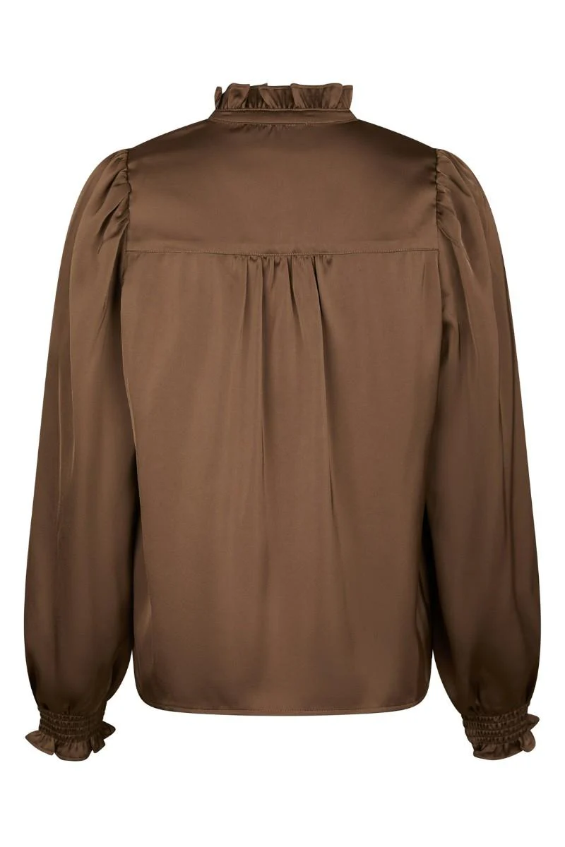 Delsie Drapy Sateen Blouse | Dusty Brown | Bluse fra Neo Noir - Image 7
