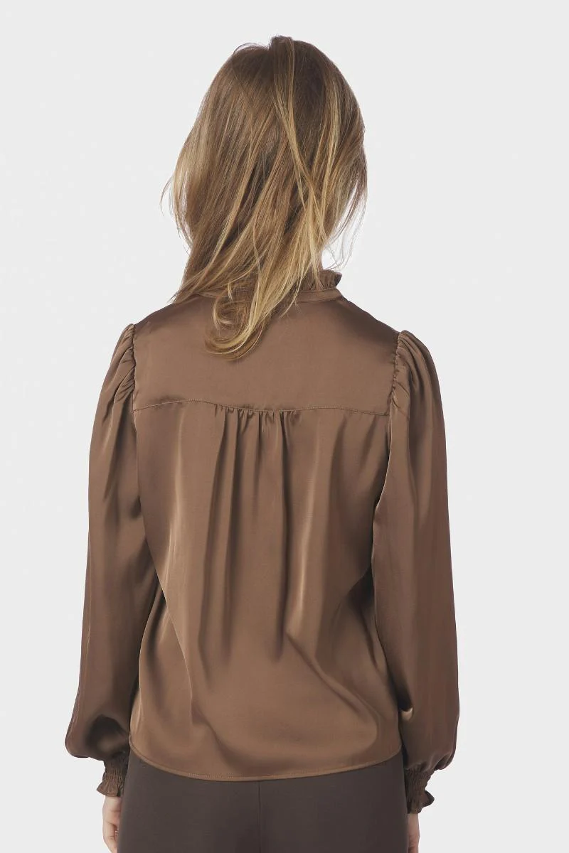 Delsie Drapy Sateen Blouse | Dusty Brown | Bluse fra Neo Noir - Image 8
