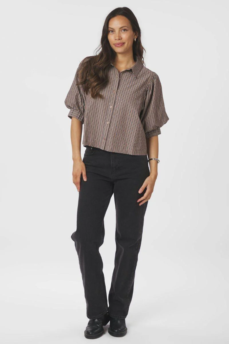 Etta Soft Stripe Stone Shirt | Brown | Bluse fra Neo Noir - Image 5