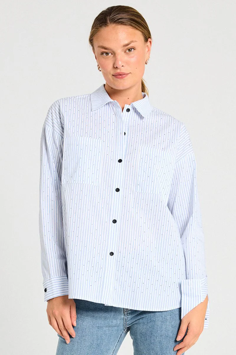 Felina Shirt 205501 | Off-White W. Chambray Blue | Shirt fra Freequent - Image 3