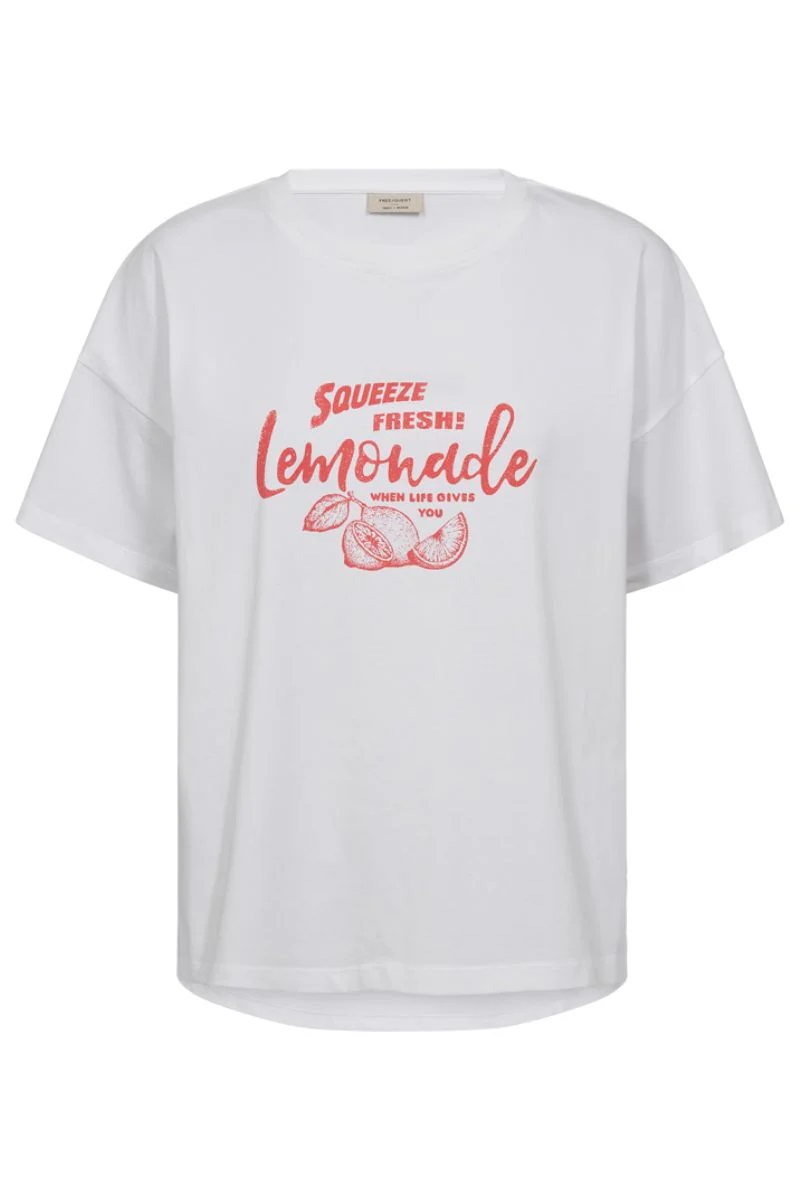 Fenjal Tee 205909 | Brilliant White W. Hot Coral | T-shirt fra Freequent