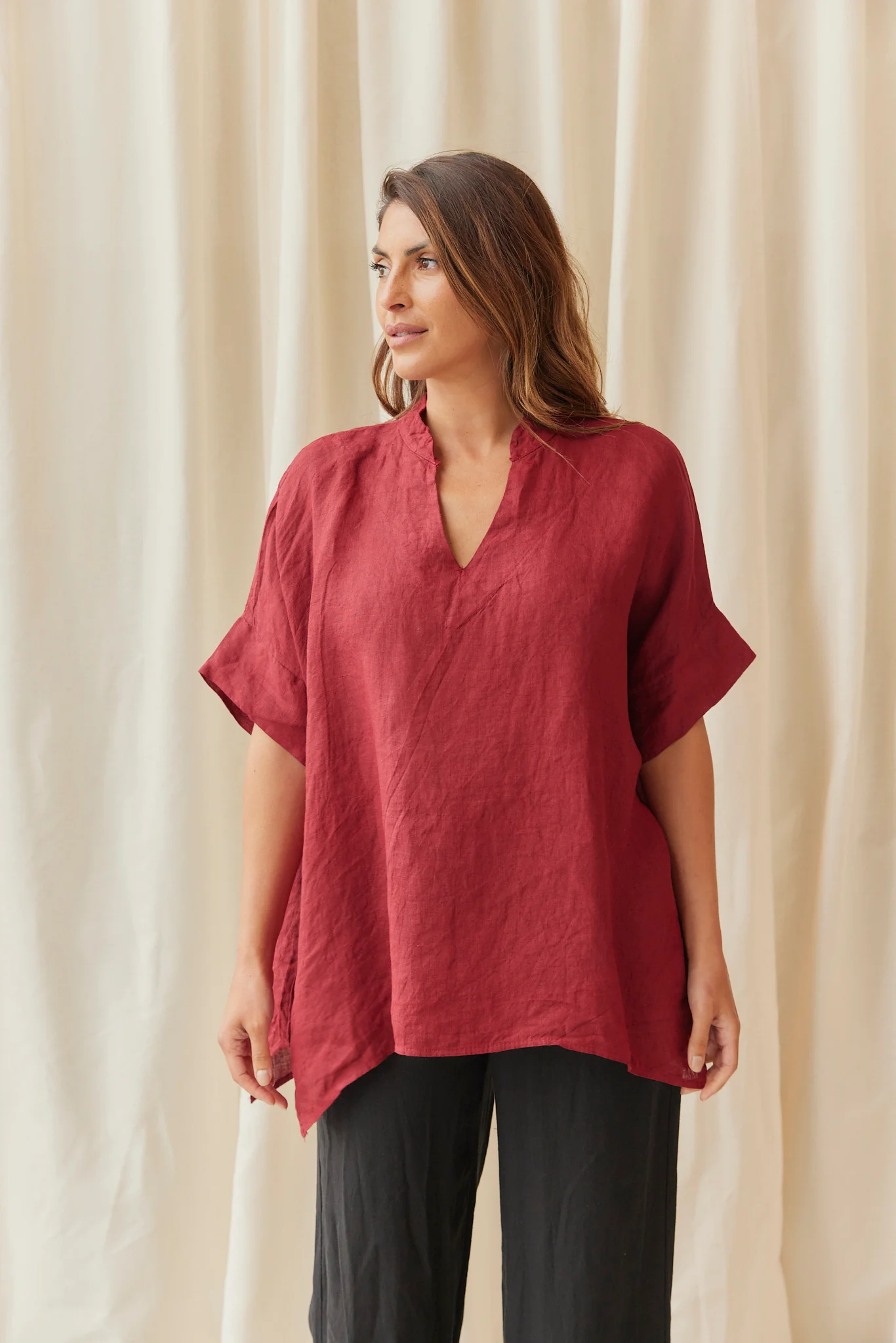 Fiorella Linen V-neck | Burgundy