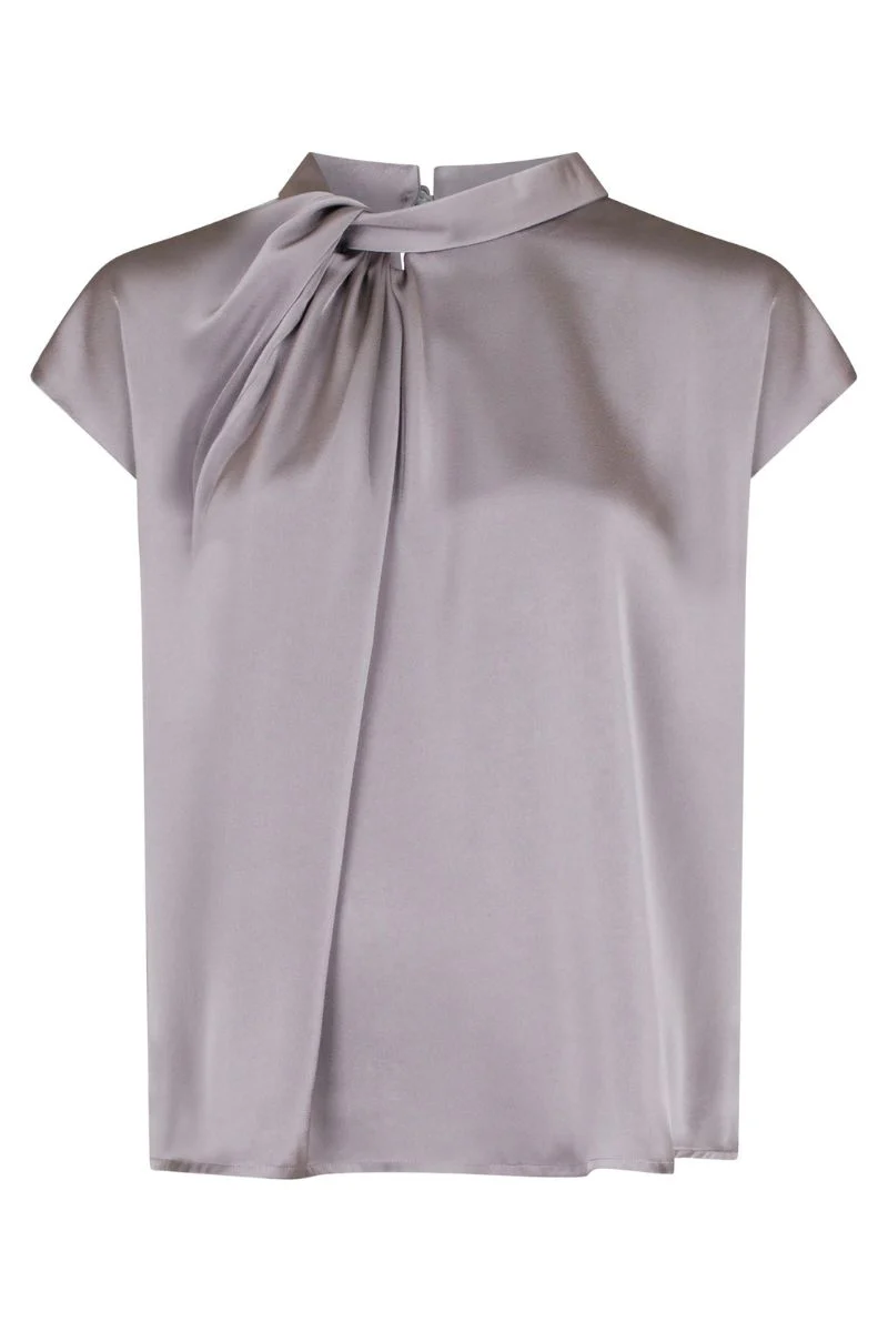 Fleur Drapy Satin Blouse | Grey | Bluse fra Neo Noir - Image 2