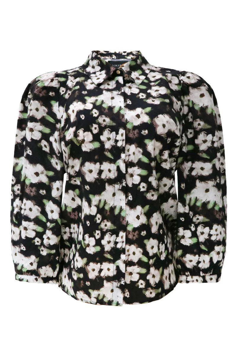 Flora Blouse | Black Creme Mint Flower | Bluse fra Liberté - Image 2