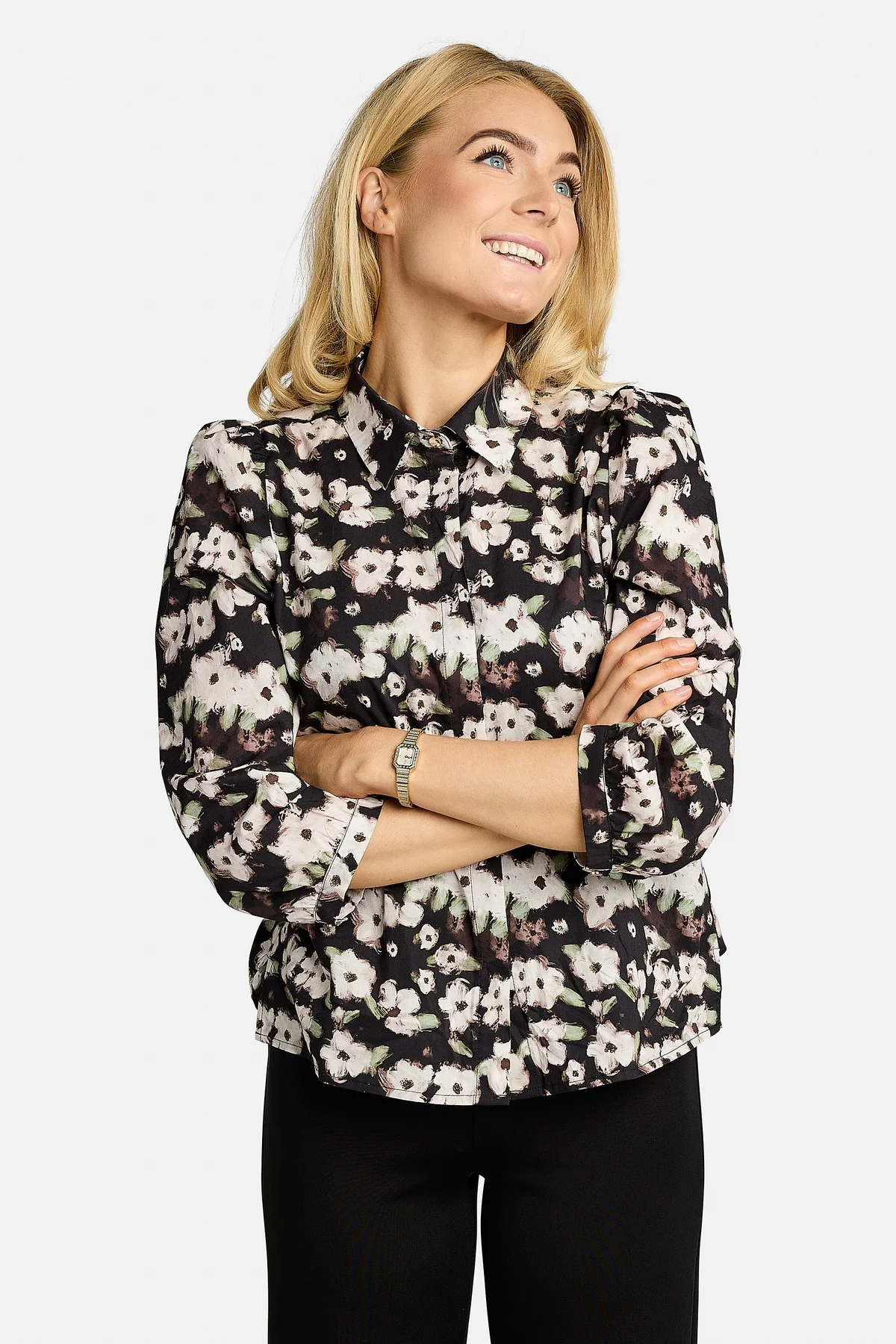 Flora Blouse | Black Creme Mint Flower | Bluse fra Liberté - Image 4