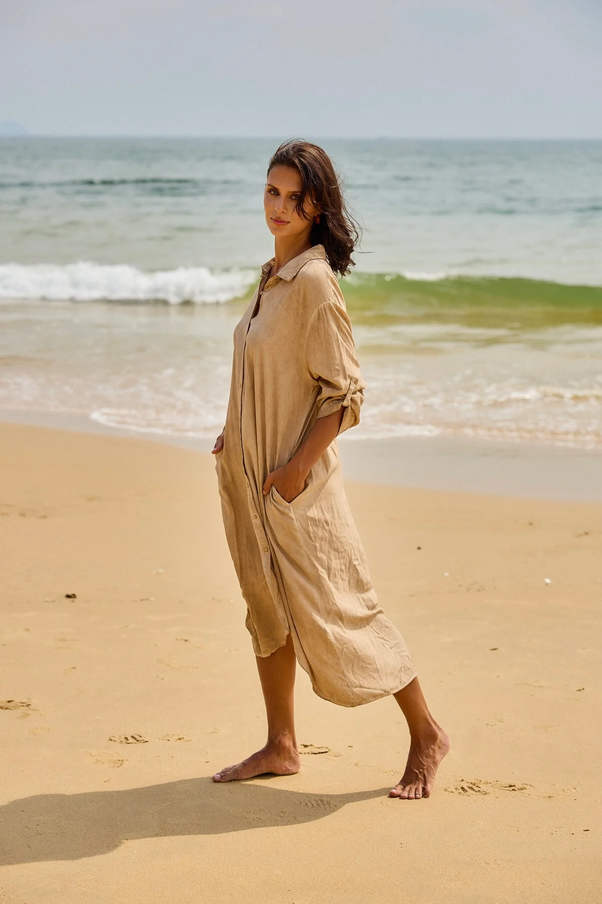 Flow Fawn Shirt Dress | Beige - Image 4
