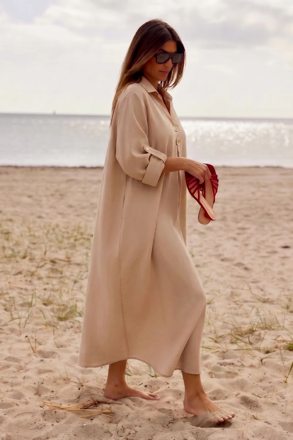 Wisteria Flow Dress | Beige solid