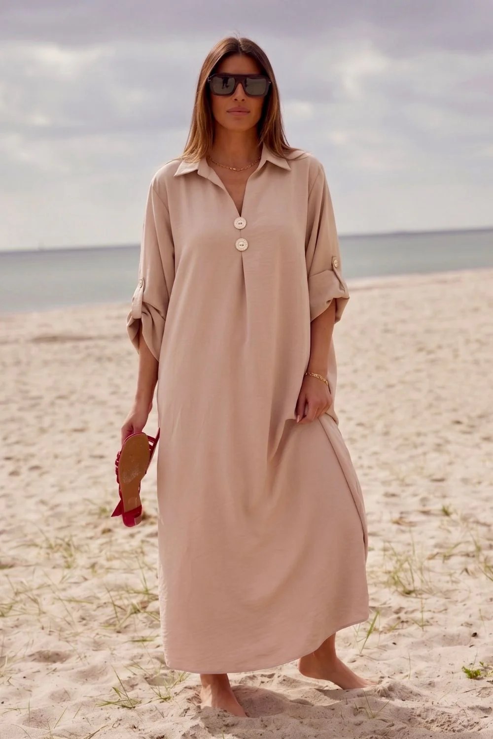 Wisteria Flow Dress | Beige solid - Image 2