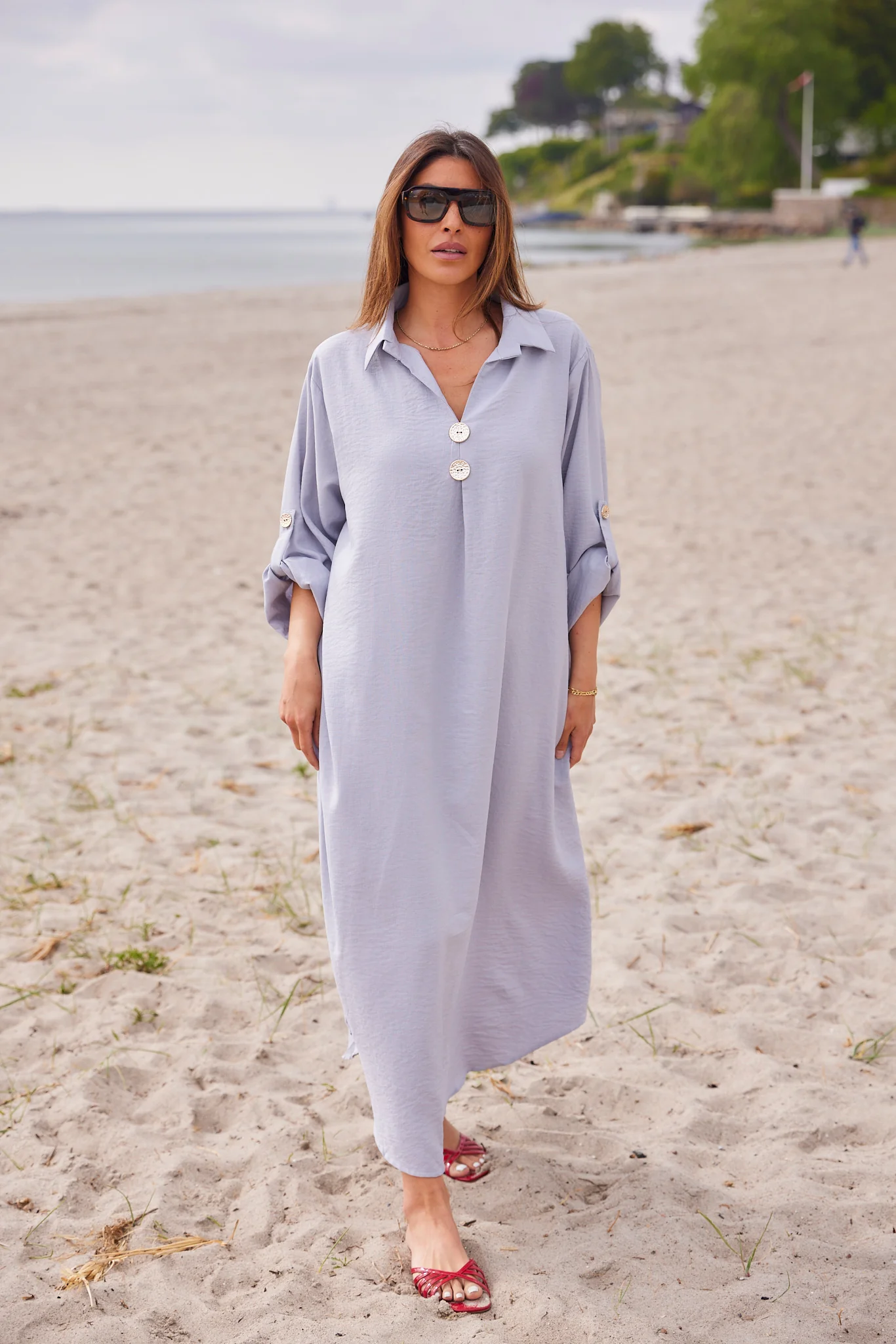Wisteria Flow Dress | Grey Blue solid